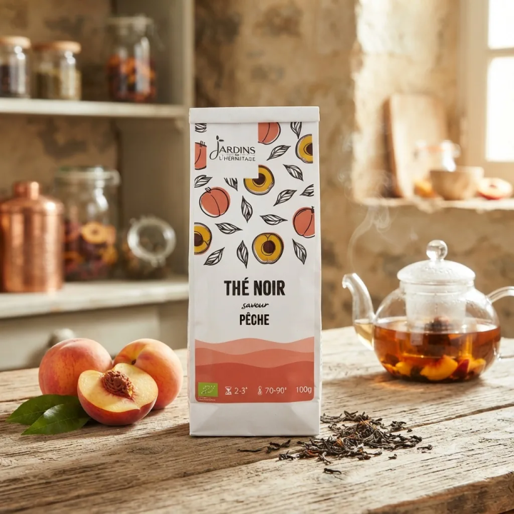 Thé noir saveur pêche bio 100g