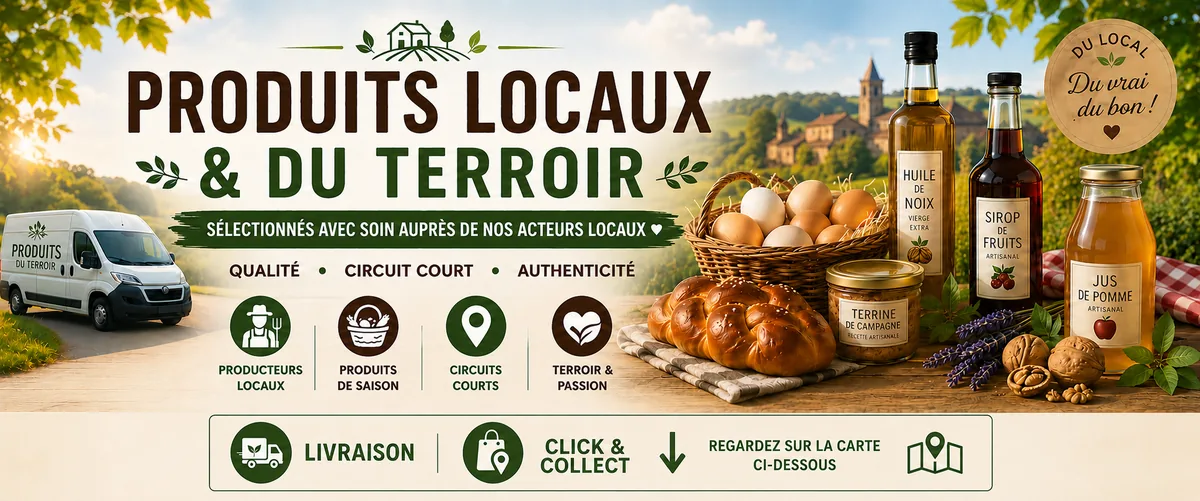 Découvrez nos produits locaux et du terroir, livrés à domicile dans un rayon de 10 km autour de 26750 Parnans ou en Click & Collect jusqu'à 15 km.